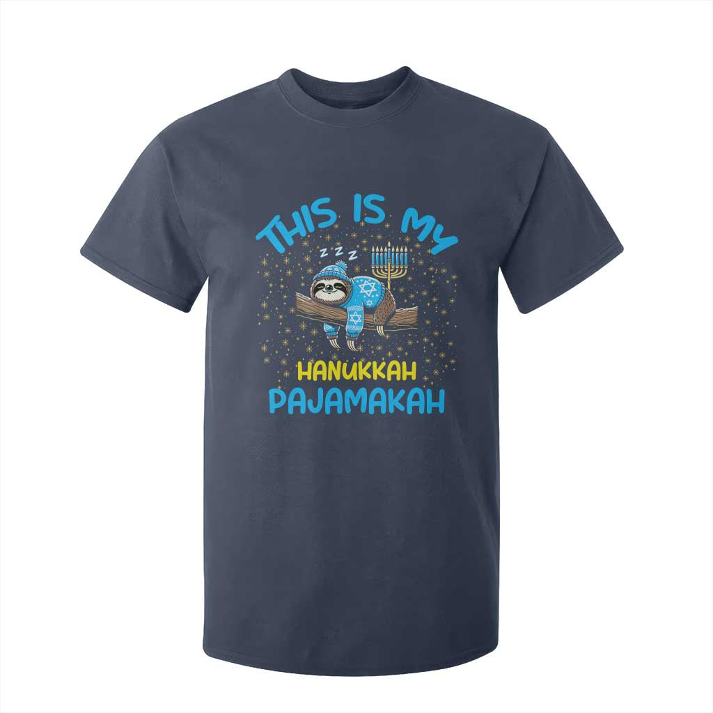 Funny This Is My Hanukkah Pajamakah T Shirt For Kid Cute Jewish Sloth Chanukkah TS09 Navy Print Your Wear