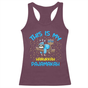 Funny This Is My Hanukkah Pajamakah Racerback Tank Top Cute Jewish Sloth Chanukkah TS09 Maroon Print Your Wear