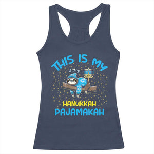 Funny This Is My Hanukkah Pajamakah Racerback Tank Top Cute Jewish Sloth Chanukkah TS09 Navy Print Your Wear