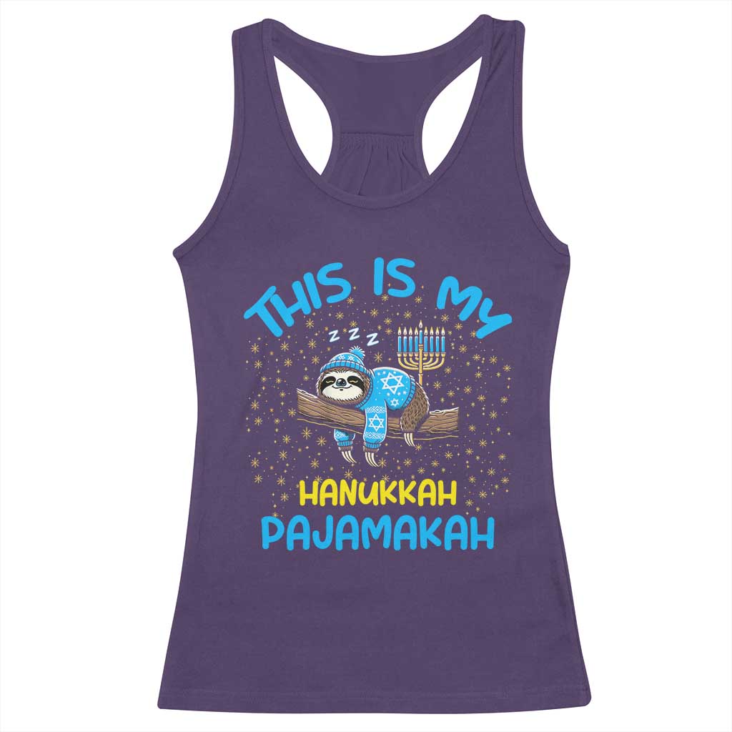 Funny This Is My Hanukkah Pajamakah Racerback Tank Top Cute Jewish Sloth Chanukkah TS09 Purple Print Your Wear