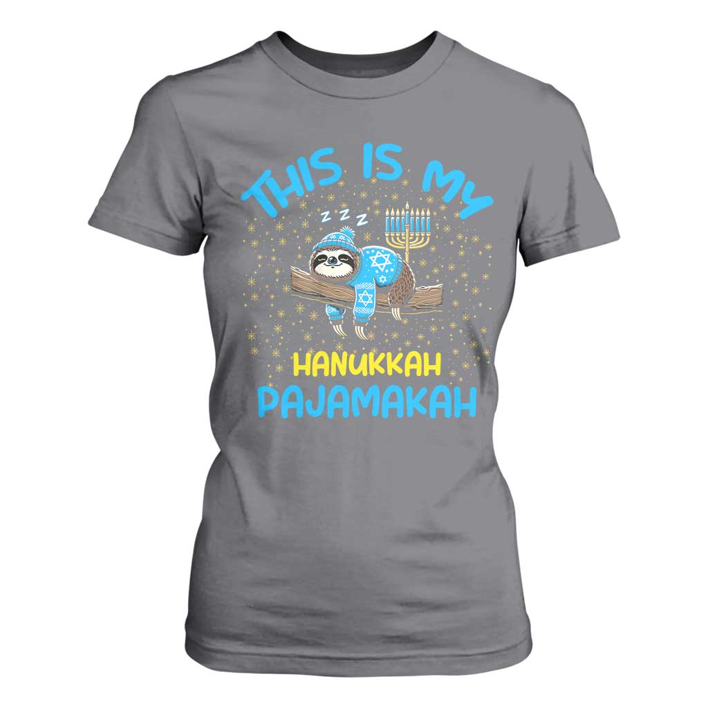 Funny This Is My Hanukkah Pajamakah T Shirt For Women Cute Jewish Sloth Chanukkah TS09 Charcoal Print Your Wear