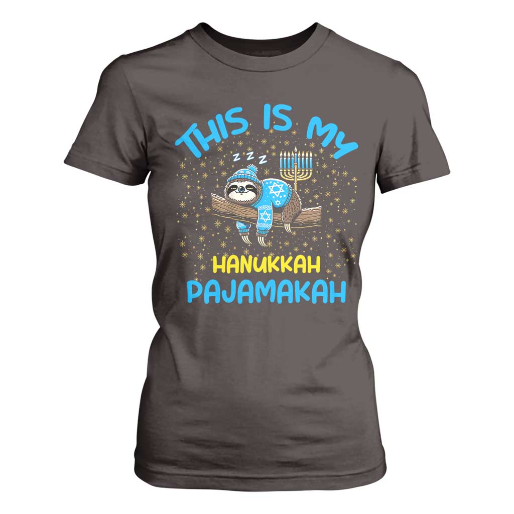 Funny This Is My Hanukkah Pajamakah T Shirt For Women Cute Jewish Sloth Chanukkah TS09 Dark Chocolate Print Your Wear