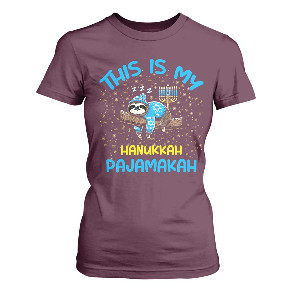 Funny This Is My Hanukkah Pajamakah T Shirt For Women Cute Jewish Sloth Chanukkah TS09 Maroon Print Your Wear