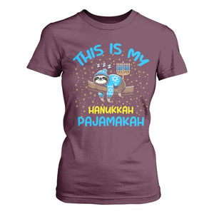 Funny This Is My Hanukkah Pajamakah T Shirt For Women Cute Jewish Sloth Chanukkah TS09 Maroon Print Your Wear