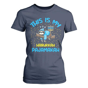 Funny This Is My Hanukkah Pajamakah T Shirt For Women Cute Jewish Sloth Chanukkah TS09 Navy Print Your Wear