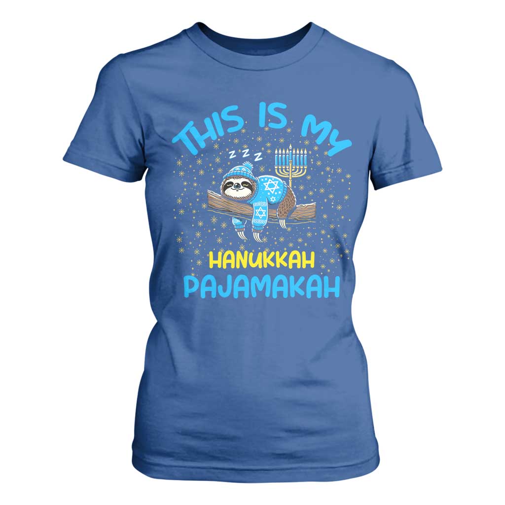 Funny This Is My Hanukkah Pajamakah T Shirt For Women Cute Jewish Sloth Chanukkah TS09 Royal Blue Print Your Wear