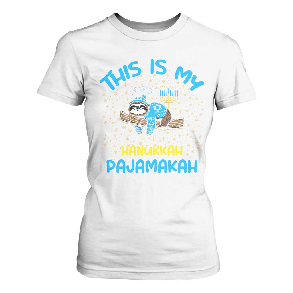 Funny This Is My Hanukkah Pajamakah T Shirt For Women Cute Jewish Sloth Chanukkah TS09 White Print Your Wear