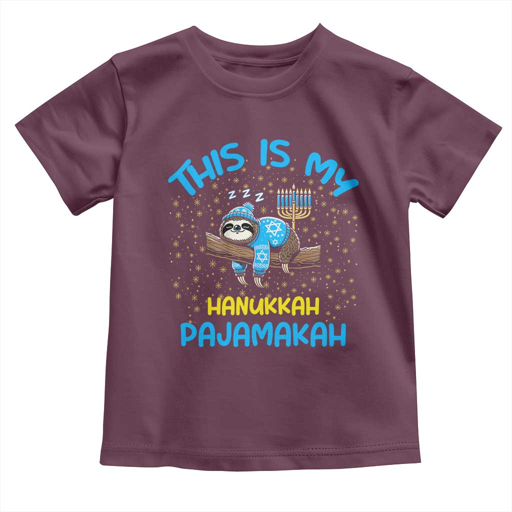 Funny This Is My Hanukkah Pajamakah Toddler T Shirt Cute Jewish Sloth Chanukkah TS09 Maroon Print Your Wear