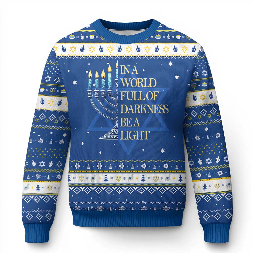 Be A Light Menorah Hanukkah Ugly Sweater TS09 Blue White Print Your Wear