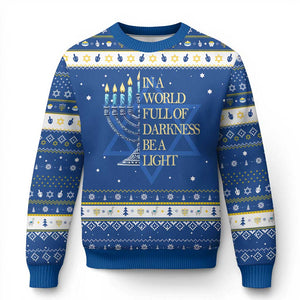 Be A Light Menorah Hanukkah Ugly Sweater TS09 Blue White Print Your Wear