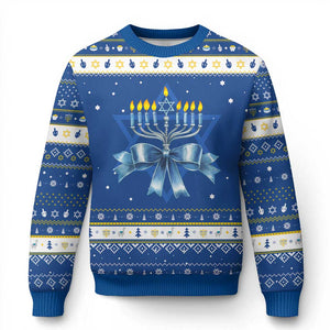 Menorah Jewish Coquette Bow Hanukkah Ugly Sweater TS09 Blue White Print Your Wear