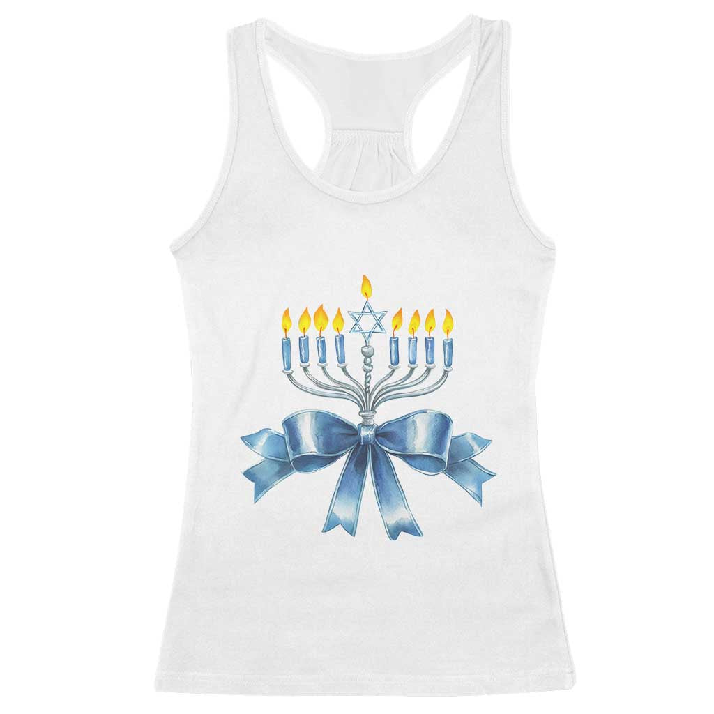 Hanukkah Menorah Jewish Coquette Bow Racerback Tank Top TS09 White Print Your Wear