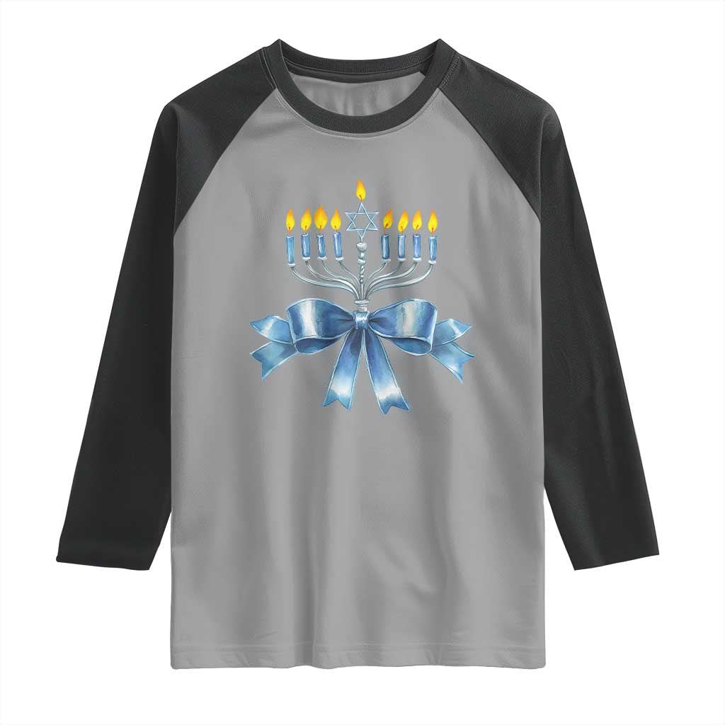 Hanukkah Menorah Jewish Coquette Bow Raglan Shirt TS09 Sport Gray Black Print Your Wear