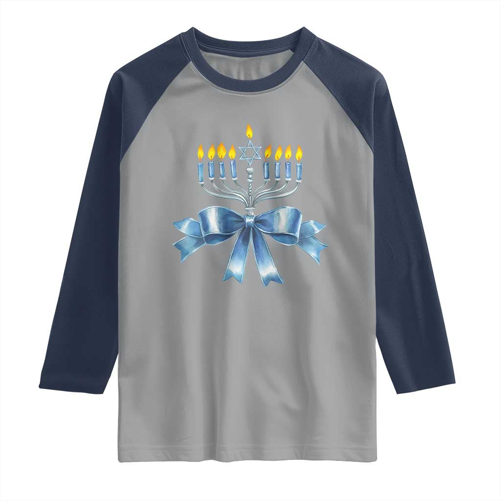 Hanukkah Menorah Jewish Coquette Bow Raglan Shirt TS09 Sport Gray Navy Print Your Wear