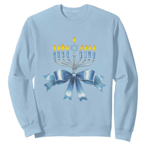 Hanukkah Menorah Jewish Coquette Bow Sweatshirt TS09 Light Blue Print Your Wear
