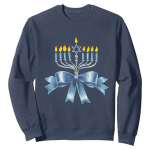 Hanukkah Menorah Jewish Coquette Bow Sweatshirt TS09 Navy Print Your Wear