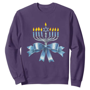 Hanukkah Menorah Jewish Coquette Bow Sweatshirt TS09 Purple Print Your Wear