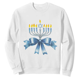 Hanukkah Menorah Jewish Coquette Bow Sweatshirt TS09 White Print Your Wear