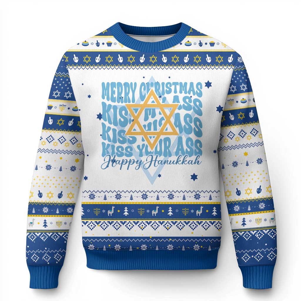 Funny Kiss My Ass Kiss His Ass Kiss Your Ass Hanukkah Ugly Sweater TS09 White Royal Blue Print Your Wear