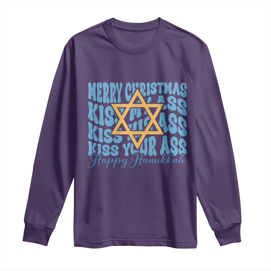 Funny Hanukkah Long Sleeve Shirt Kiss My Ass Kiss His Ass Kiss Your Ass TS09 Purple Print Your Wear