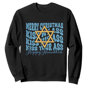 Funny Hanukkah Sweatshirt Kiss My Ass Kiss His Ass Kiss Your Ass TS09 Black Print Your Wear