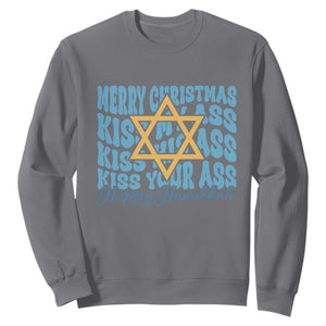 Funny Hanukkah Sweatshirt Kiss My Ass Kiss His Ass Kiss Your Ass TS09 Charcoal Print Your Wear