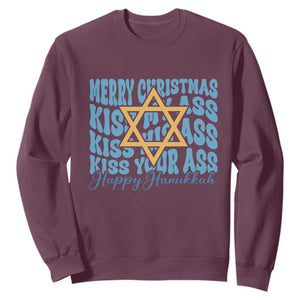 Funny Hanukkah Sweatshirt Kiss My Ass Kiss His Ass Kiss Your Ass TS09 Maroon Print Your Wear