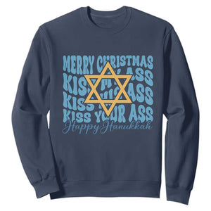 Funny Hanukkah Sweatshirt Kiss My Ass Kiss His Ass Kiss Your Ass TS09 Navy Print Your Wear