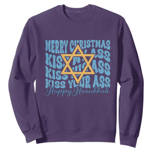 Funny Hanukkah Sweatshirt Kiss My Ass Kiss His Ass Kiss Your Ass TS09 Purple Print Your Wear