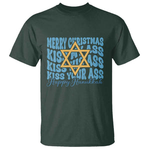 Funny Hanukkah T Shirt Kiss My Ass Kiss His Ass Kiss Your Ass TS09 Dark Forest Green Print Your Wear