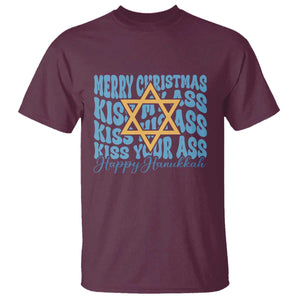 Funny Hanukkah T Shirt Kiss My Ass Kiss His Ass Kiss Your Ass TS09 Maroon Print Your Wear