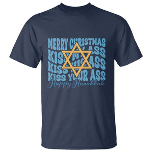 Funny Hanukkah T Shirt Kiss My Ass Kiss His Ass Kiss Your Ass TS09 Navy Print Your Wear