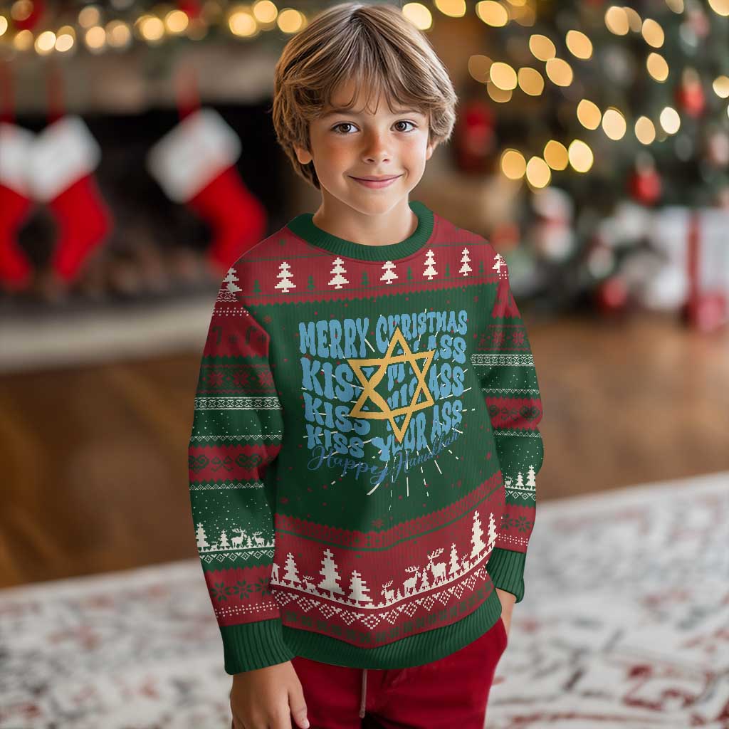 Funny Hanukkah Ugly Christmas Sweater Kiss My Ass Kiss His Ass Kiss Your Ass TS09 Christmas Print Your Wear
