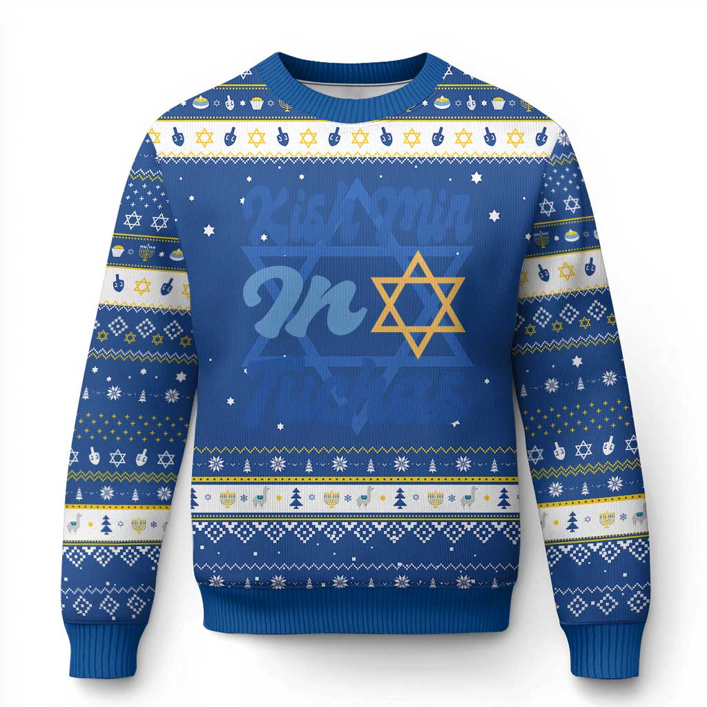 Funny Kish Mir In Tuchas Jewish Yiddish Ashkenazi Hanukkah Ugly Sweater TS09 Blue White Print Your Wear