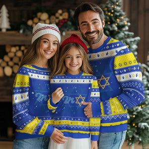 Funny Kish Mir In Tuchas Jewish Yiddish Ashkenazi Hanukkah Ugly Sweater TS09 Royal Blue Gold Print Your Wear