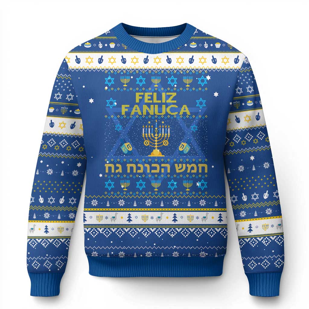 Funny Feliz Januca Ladino Jewish Sephardic Hanukkah Ugly Sweater TS09 Blue White Print Your Wear