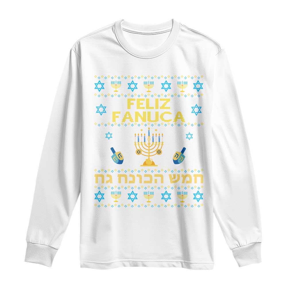 Funny Hanukkah Long Sleeve Shirt Feliz Januca Ladino Jewish Sephardic TS09 White Print Your Wear