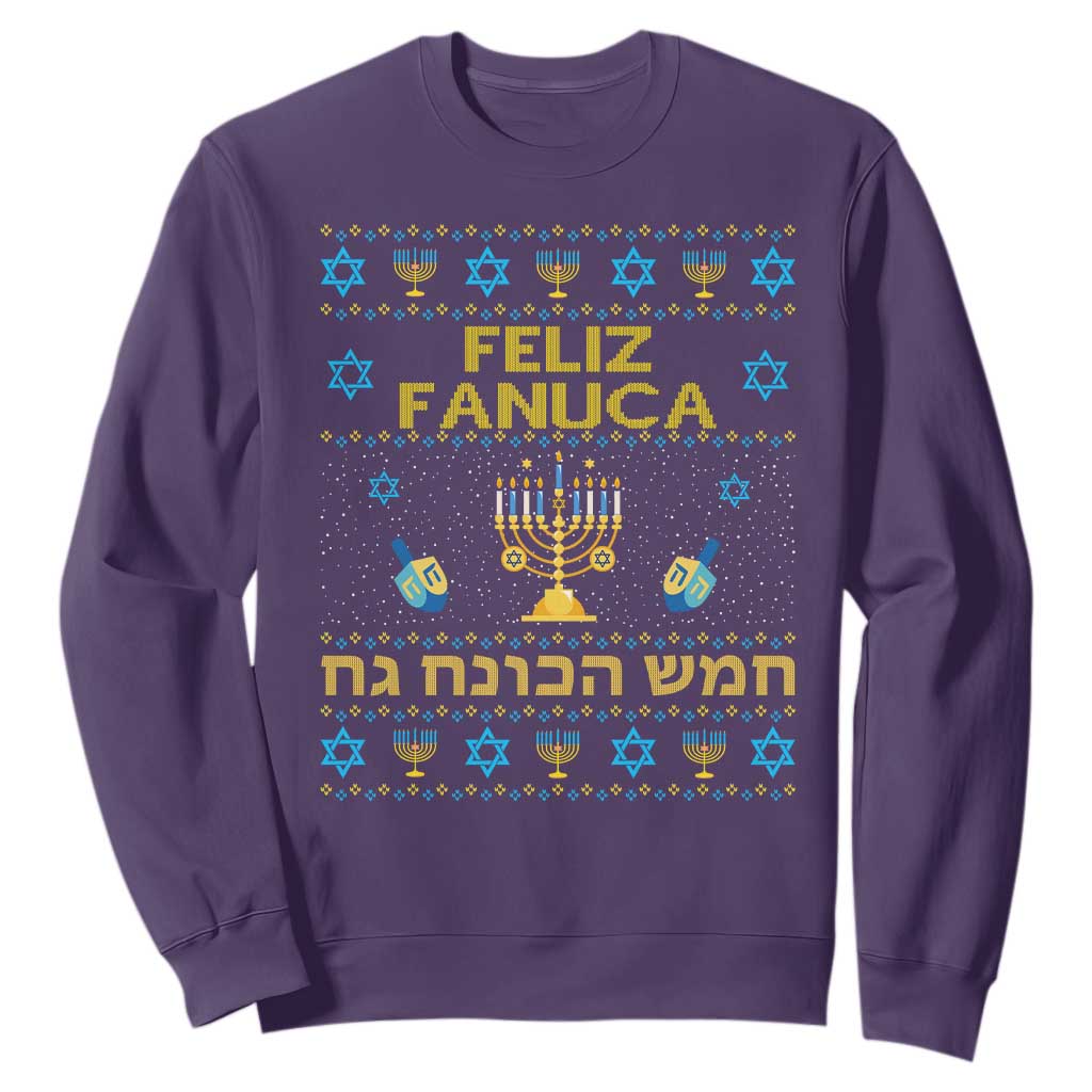 Funny Hanukkah Sweatshirt Feliz Januca Ladino Jewish Sephardic TS09 Purple Print Your Wear