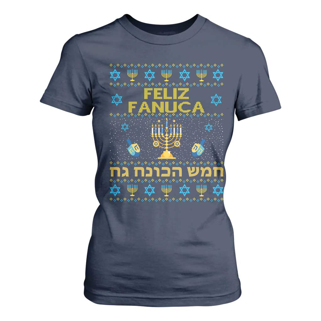 Funny Hanukkah T Shirt For Women Feliz Januca Ladino Jewish Sephardic TS09 Navy Print Your Wear