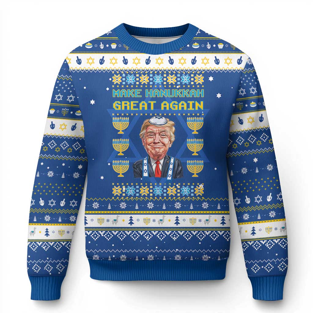 Funny Trump Hanukkah Ugly Sweater Make Hanukkah Great Again TS09 Blue White Print Your Wear