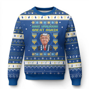 Funny Trump Hanukkah Ugly Sweater Make Hanukkah Great Again TS09 Blue White Print Your Wear