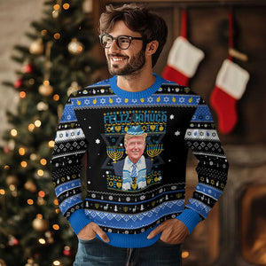 Funny Trump Hanukkah Ugly Sweater Feliz Januca Jewish Sephardic Ladino TS09 Black Blue Print Your Wear