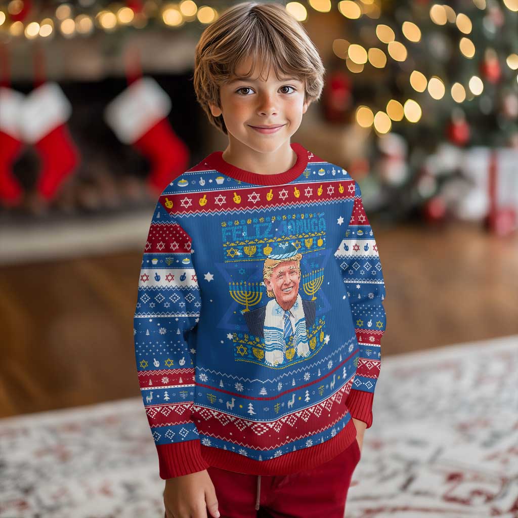 Funny Trump Hanukkah Ugly Sweater Feliz Januca Jewish Sephardic Ladino TS09 Blue Red Print Your Wear