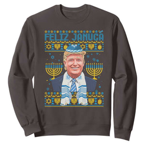 Funny Hanukkah Trump Sweatshirt Feliz Januca Jewish Sephardic Ladino TS09 Dark Chocolate Print Your Wear