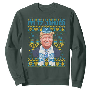 Funny Hanukkah Trump Sweatshirt Feliz Januca Jewish Sephardic Ladino TS09 Dark Forest Green Print Your Wear
