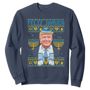 Funny Hanukkah Trump Sweatshirt Feliz Januca Jewish Sephardic Ladino TS09 Navy Print Your Wear