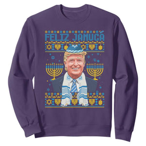 Funny Hanukkah Trump Sweatshirt Feliz Januca Jewish Sephardic Ladino TS09 Purple Print Your Wear