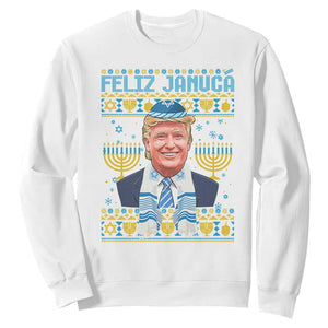 Funny Hanukkah Trump Sweatshirt Feliz Januca Jewish Sephardic Ladino TS09 White Print Your Wear