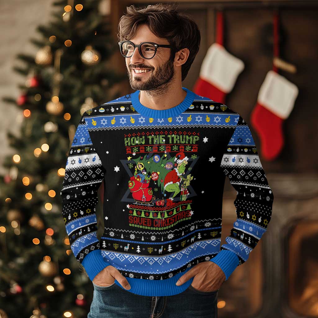 Funny Xmas Trump Hanukkah Ugly Sweater How The Trump Saved Christmas TS09 Black Blue Print Your Wear