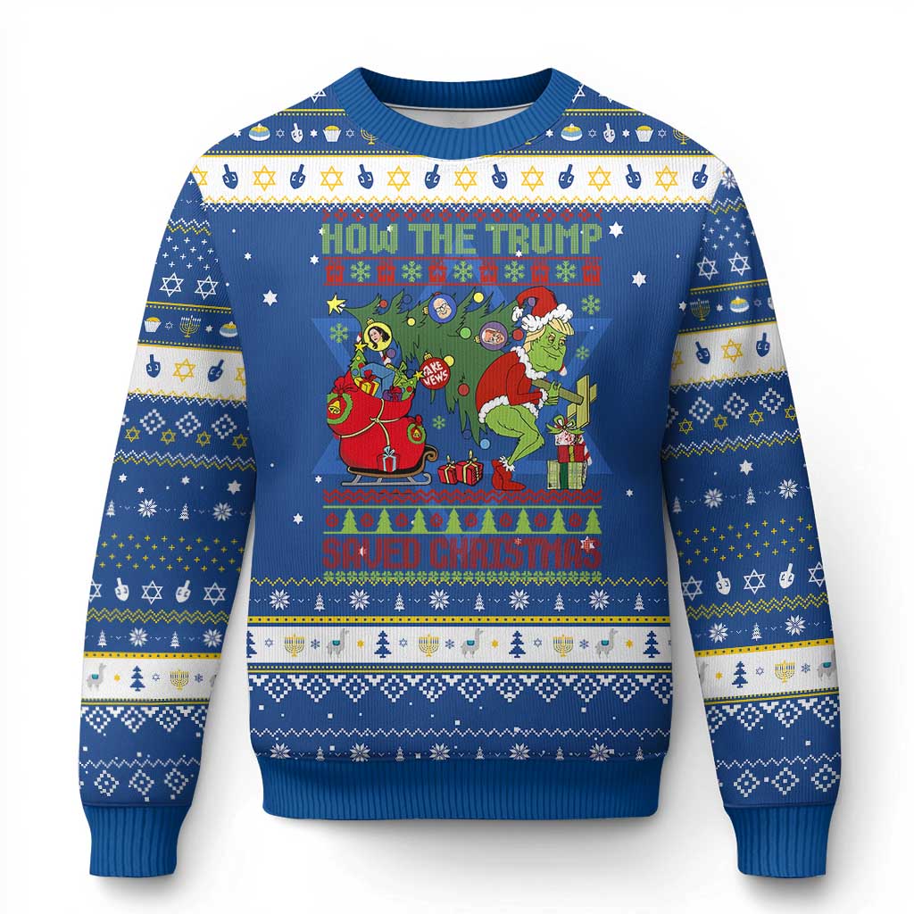 Funny Xmas Trump Hanukkah Ugly Sweater How The Trump Saved Christmas TS09 Blue White Print Your Wear